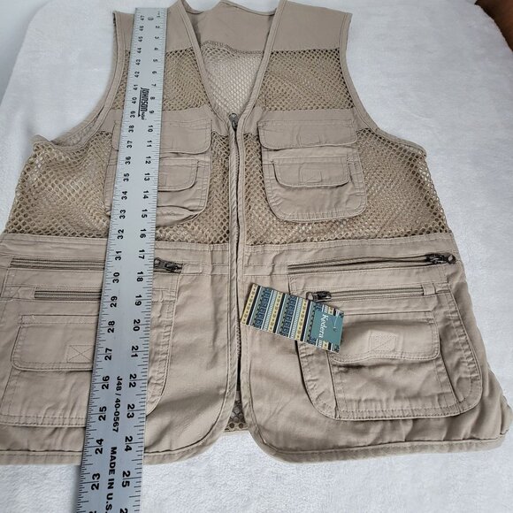 Kedera Men Tactical Mesh Fishing Vest Small Beige Zip Up Pockets Lightweight New - Picture 9 of 9